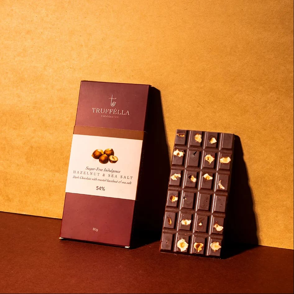 Hazelnut & Sea Salt chocolate bar packaging