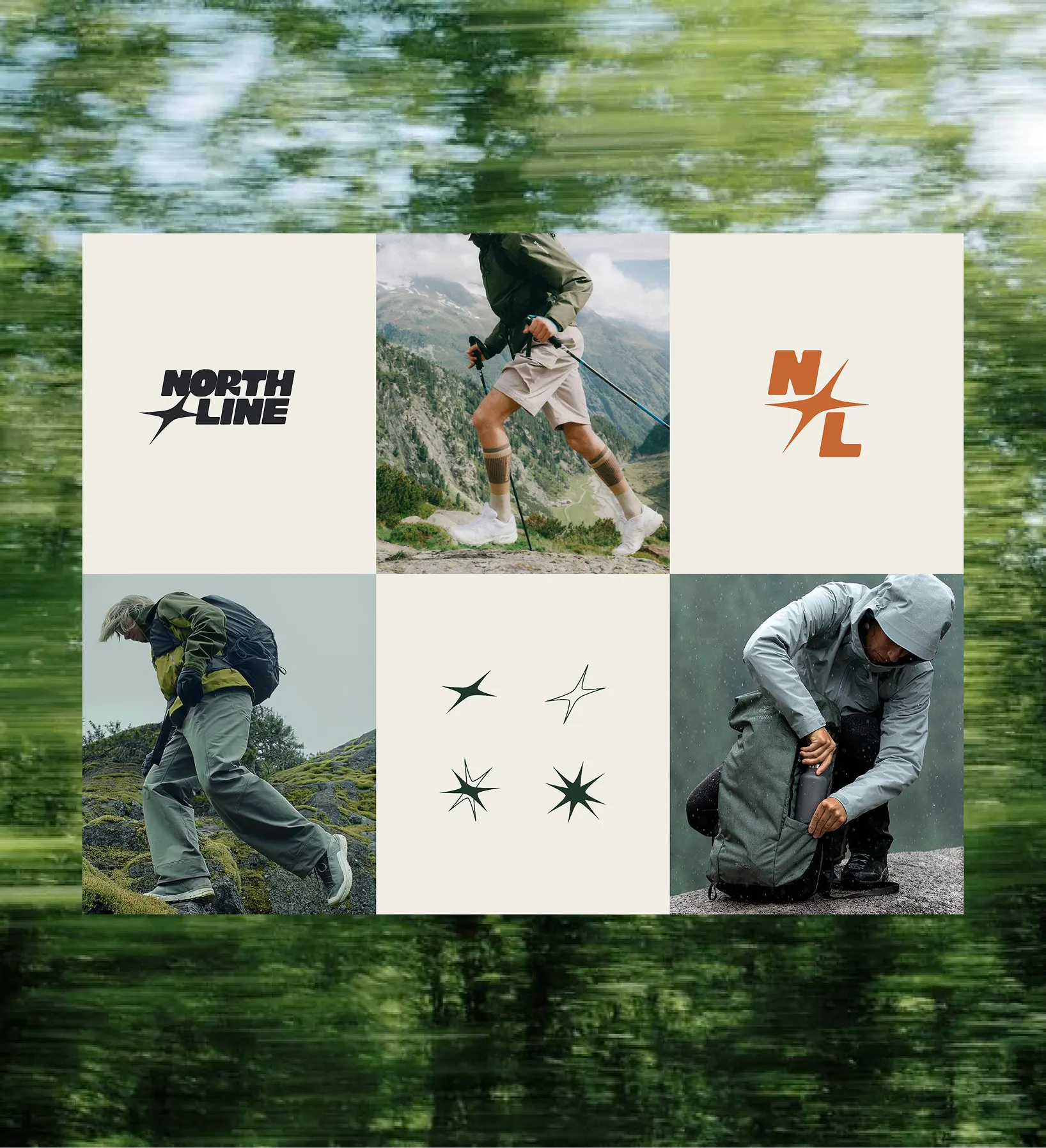 Northline brand moodboard with logo, marks, and lifestyle photography