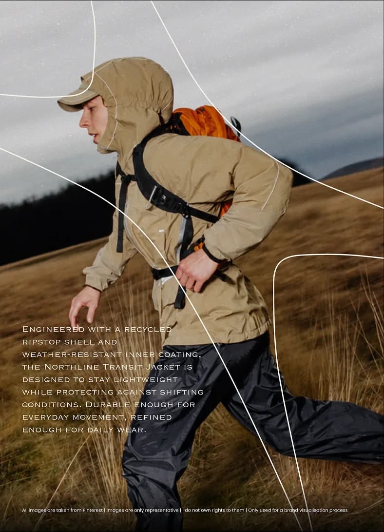 Northline Transit Jacket description over a runner photo