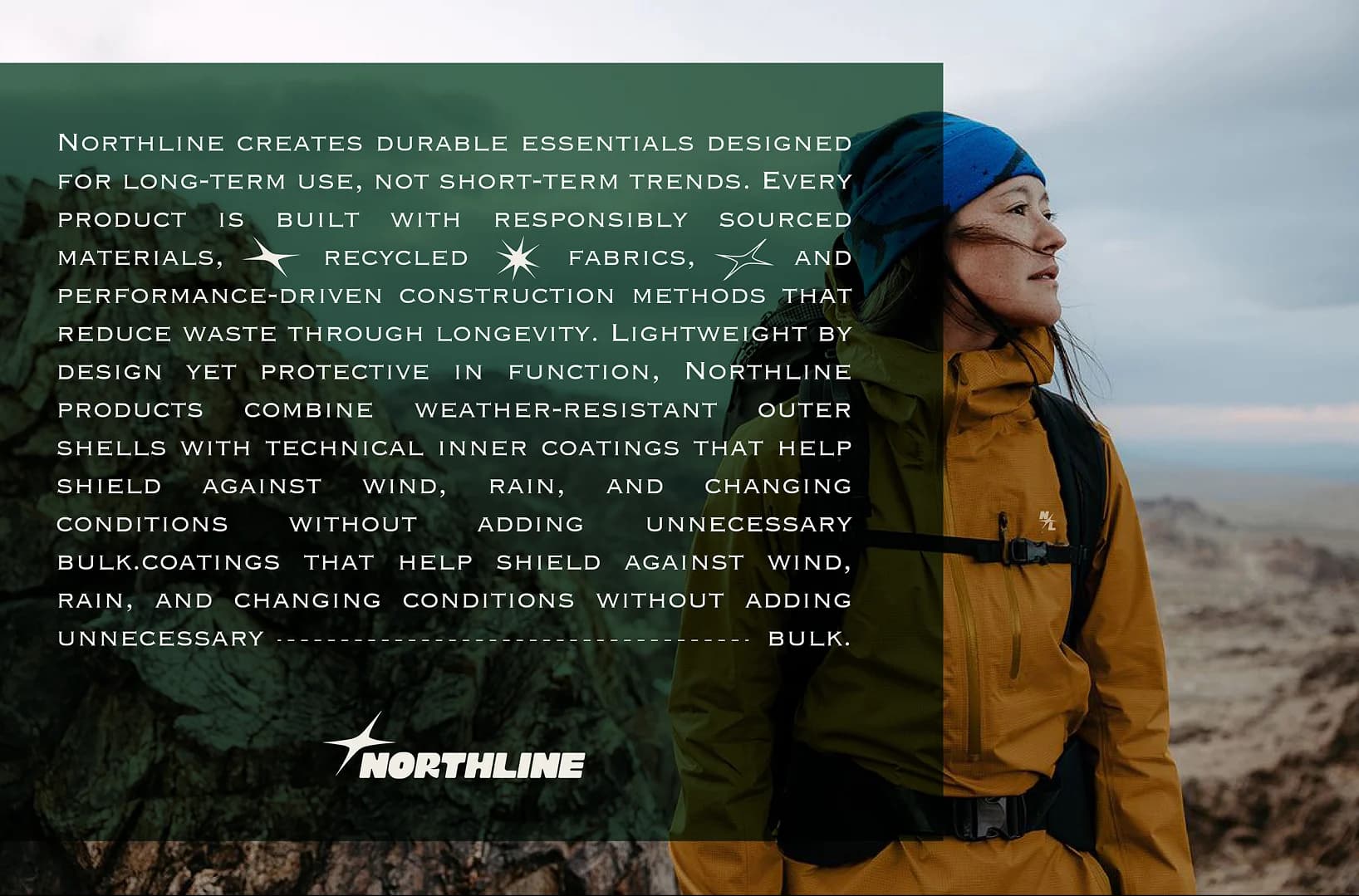 Northline closing brand statement with hiker photo